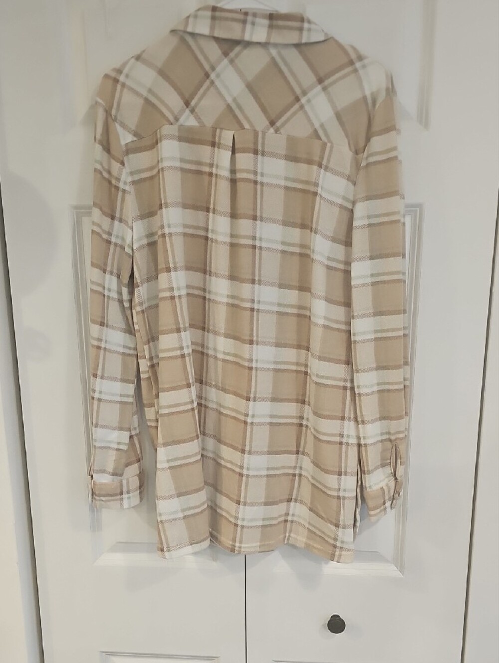 Sabrina Lauren Beige Plaid Button-Down Shirt - Picture 5 of 5